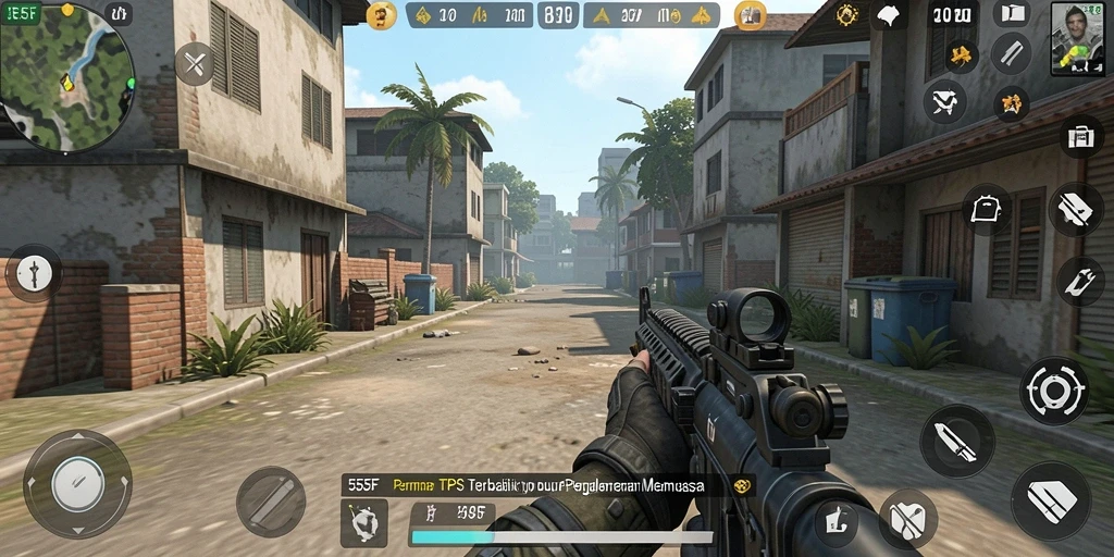 Screenshot 555F menunjukkan aksi seru dalam gameplay TPS.