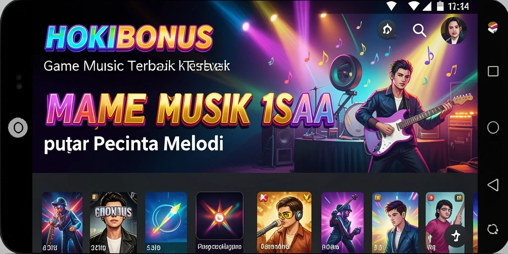 Tampilan permainan HOKIBONUS dengan elemen musik yang menarik.
