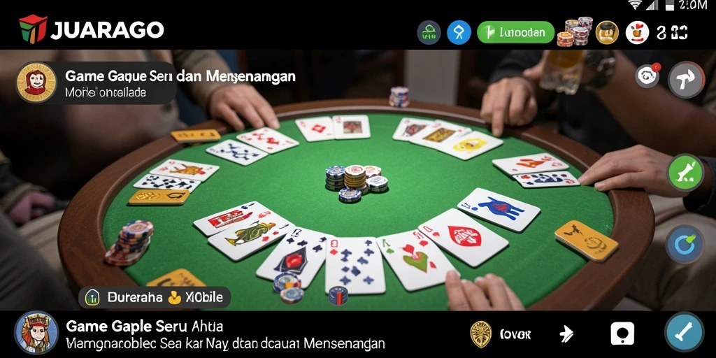 Tangkapan layar utama JUARAGO menampilkan gameplay Gaple yang seru.