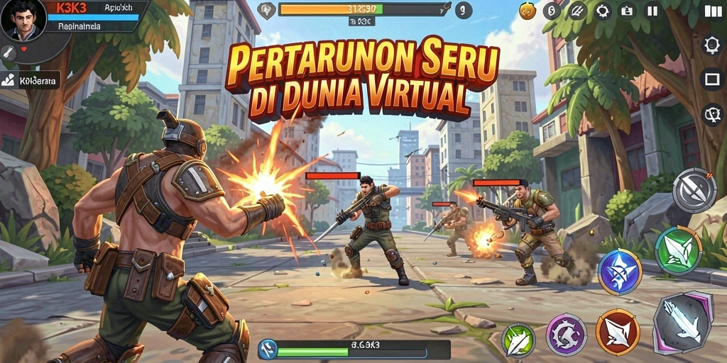 Screenshot K3K3 menunjukkan aksi seru dalam pertarungan Fighting.