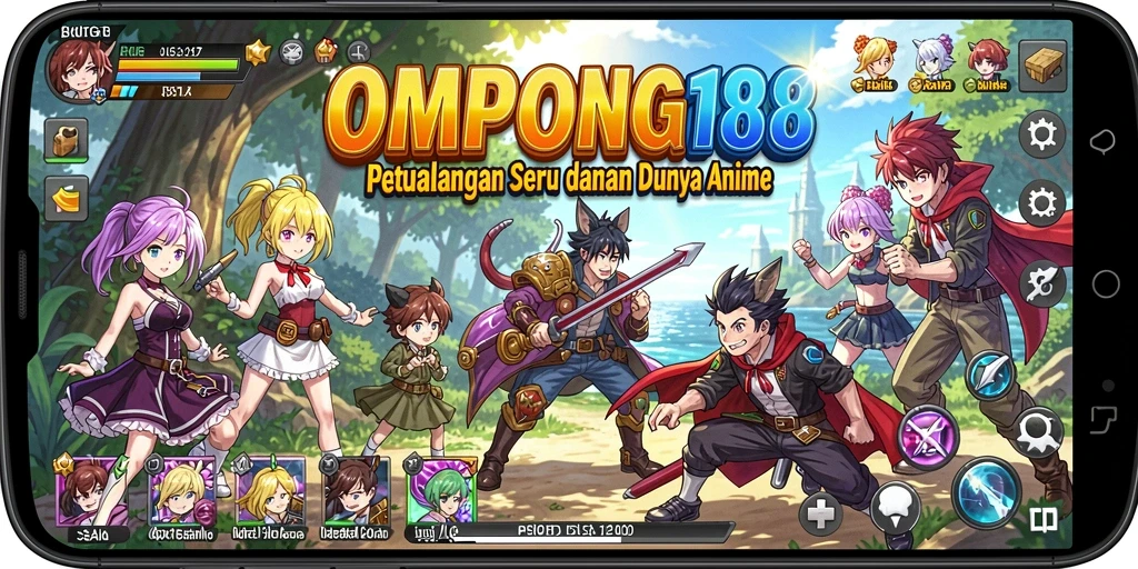 Screenshot gameplay OMPONG188 menampilkan karakter anime yang dinamis dan lingkungan yang cerah.