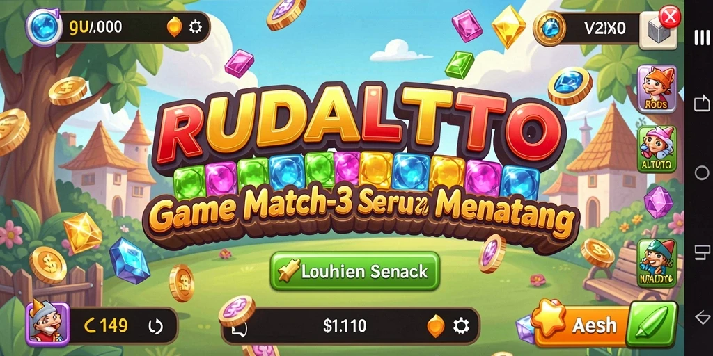 Gameplay seru RUDALTOTO dengan tantangan Match-3 yang menarik.