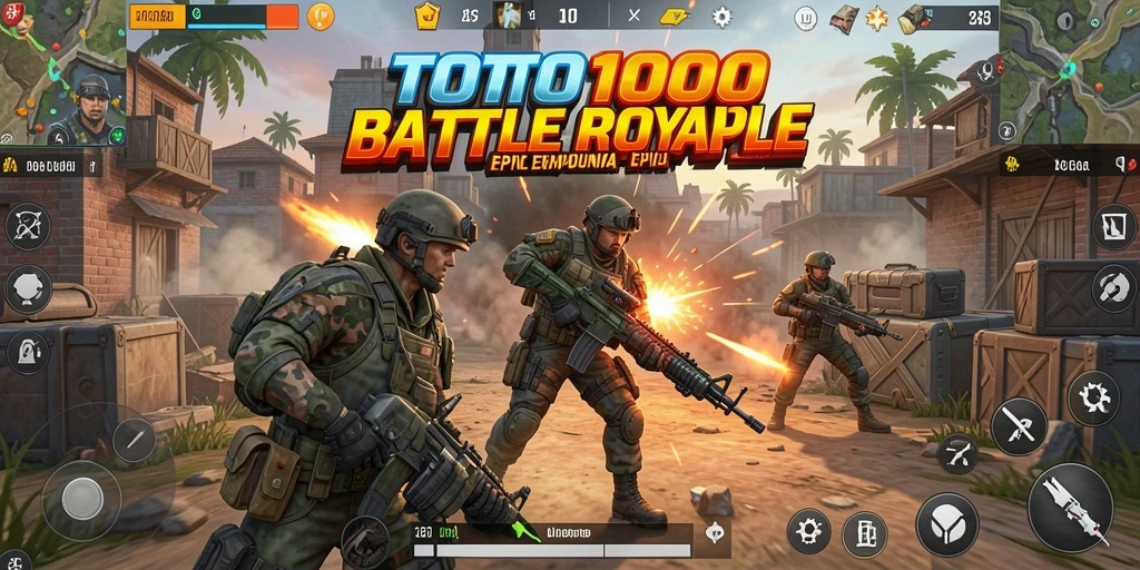 Gameplay TOTO1000 menampilkan aksi pertempuran Battle Royale yang memukau.