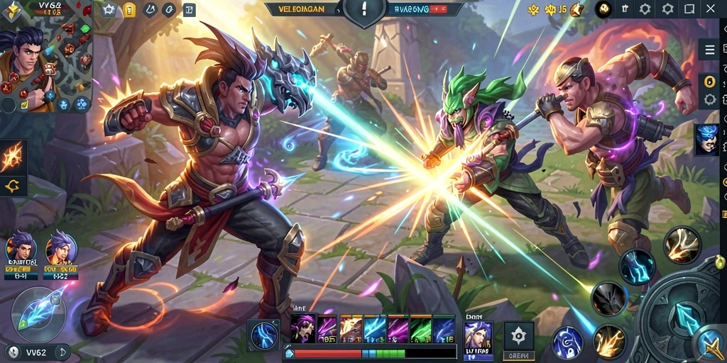 Tampilan gameplay seru dan strategis dari game MOBA VV62.