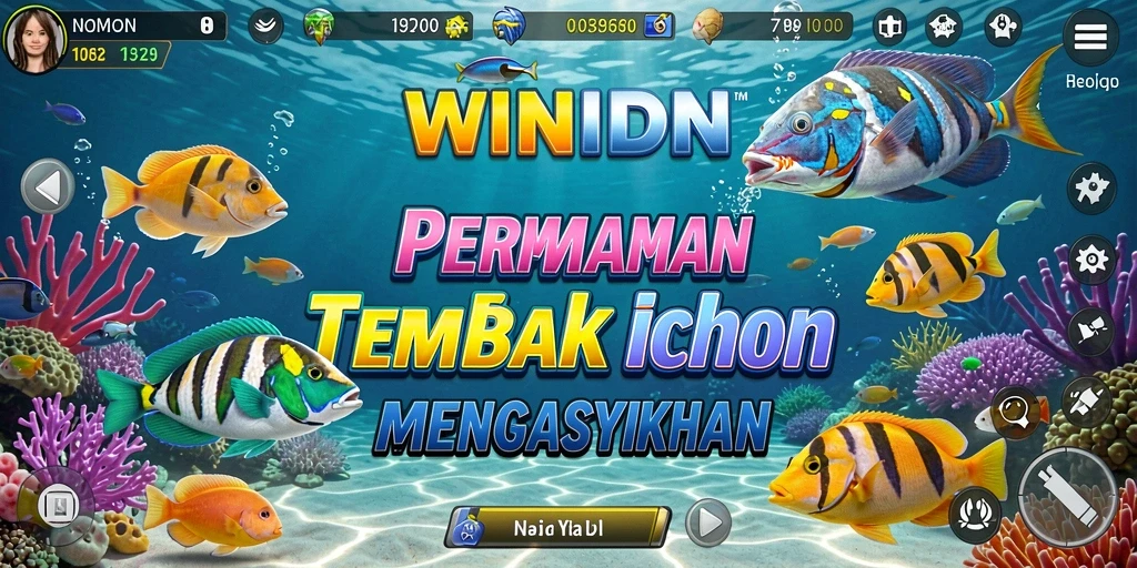 Gameplay seru dalam WINIDN saat menembak ikan berwarna-warni.